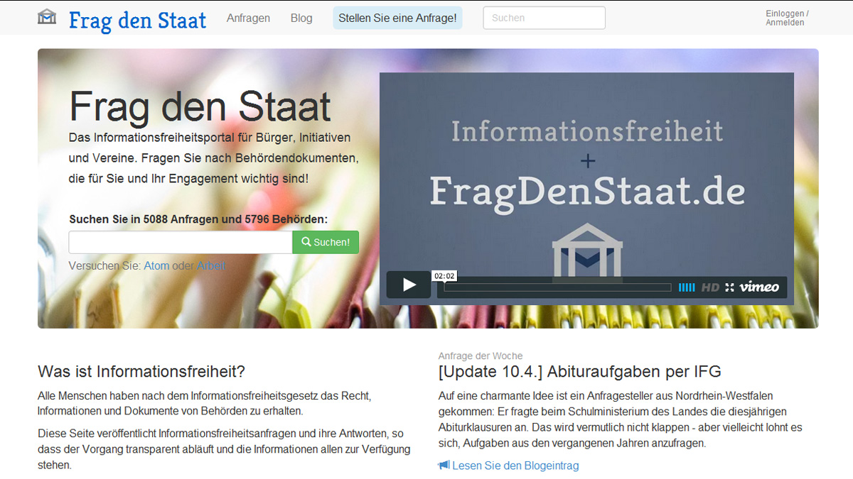 Screenshot "FragDenStaat.de"