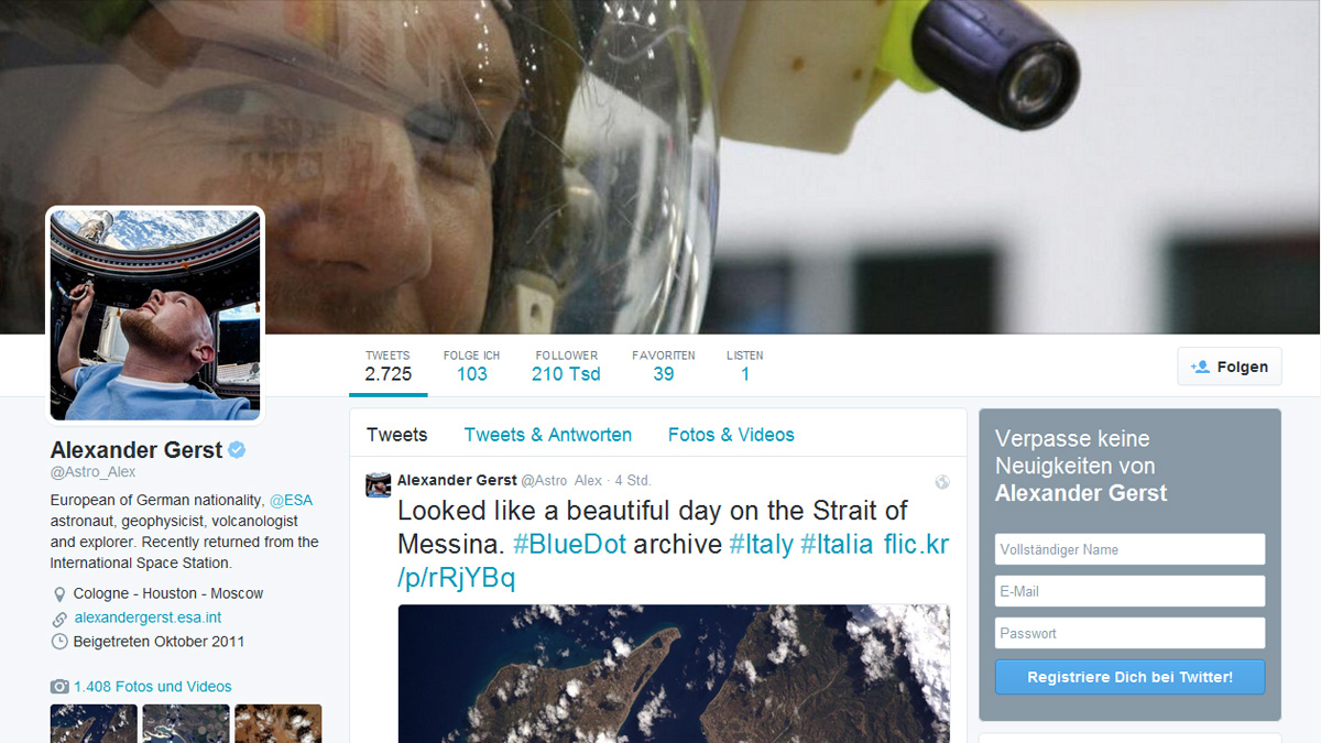 Screenshot des Twitter-Accounts von Alexander Gerst