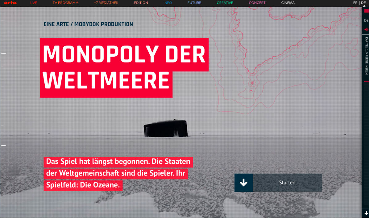 Screenshot: Einstieg in die erste Web-Doku “Monopoly der Weltmeere“