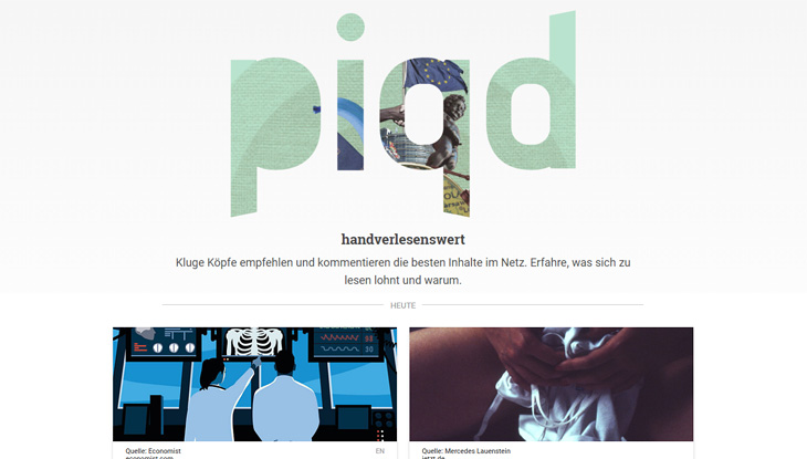 Screenshot der Website "piqd - handverlesenswert".