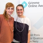 Eva Schulz und Hanne Bohmhammel von "Deutschland3000" bei der Bekanntgabe der Nominierungen zum Grimme Online Award 2018. Foto: Rainer Keuenhof / Grimme-Institut