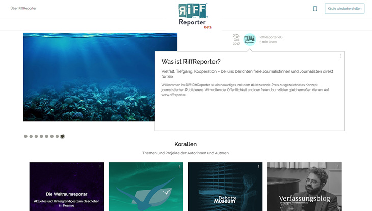 Screenshot: Website "RiffReporter"