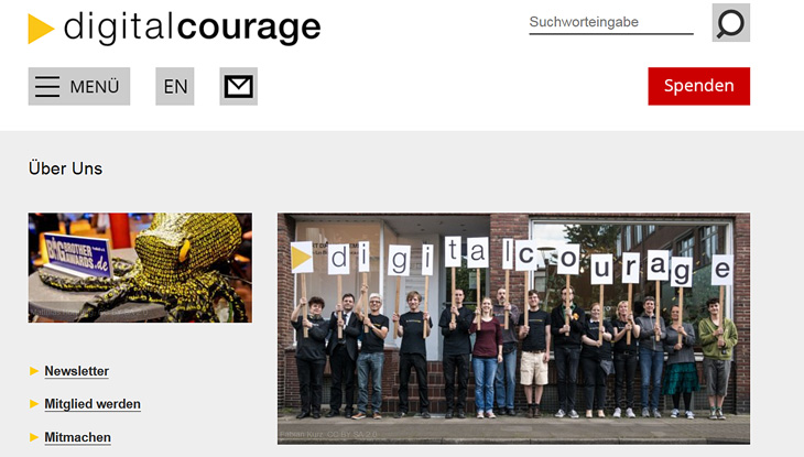 Screenshot: Website "Digitalcourage e.V"