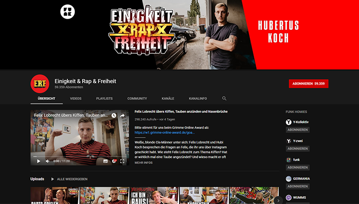 Screenshot: Kanal "Einigkeit & Rap & Freiheit"