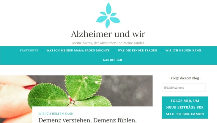 Screenshot der Titelseite des Blogs "Alzheimer und Wir"