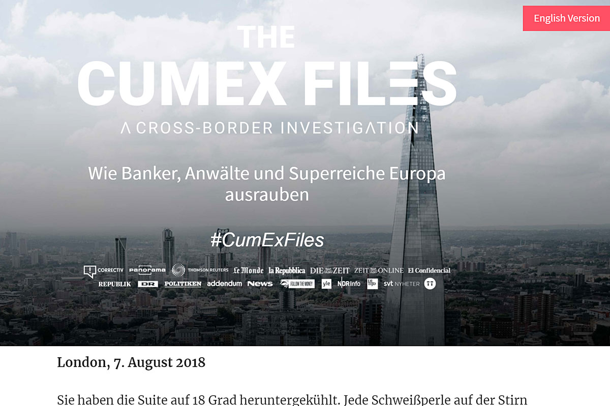 Screenshot der "Cum-Ex-Files" von Correctiv.