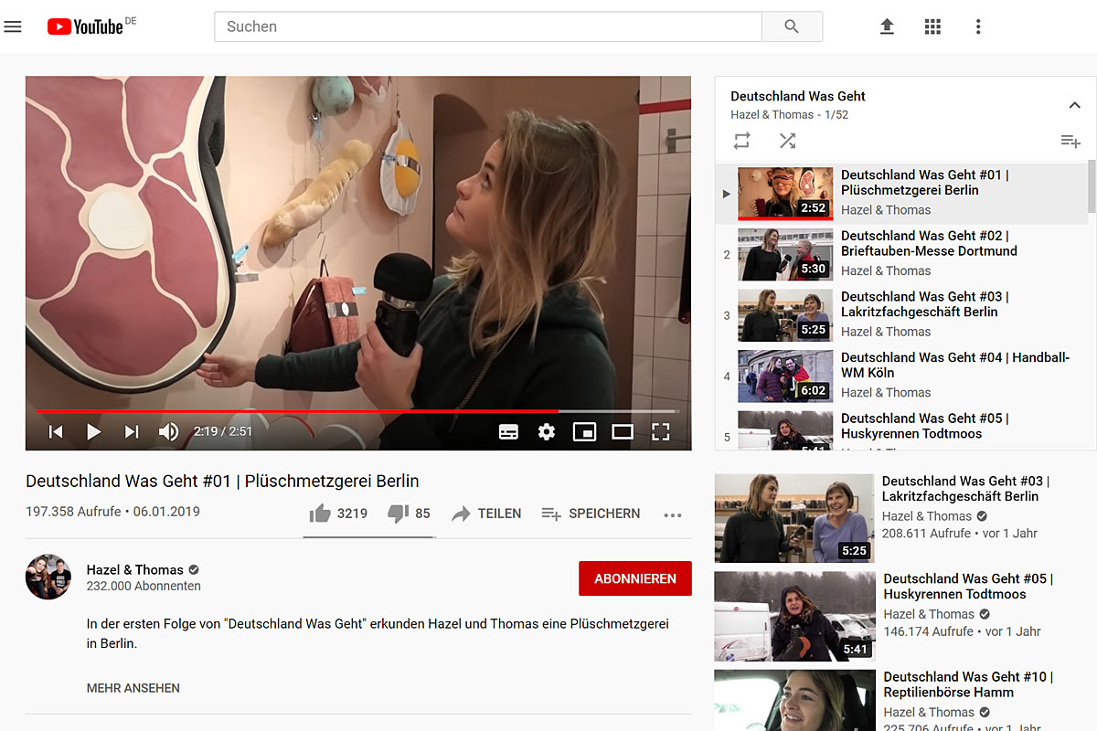 Screenshot der YouTube-Playlist "Deutschland was geht" von Hazel & Thomas.