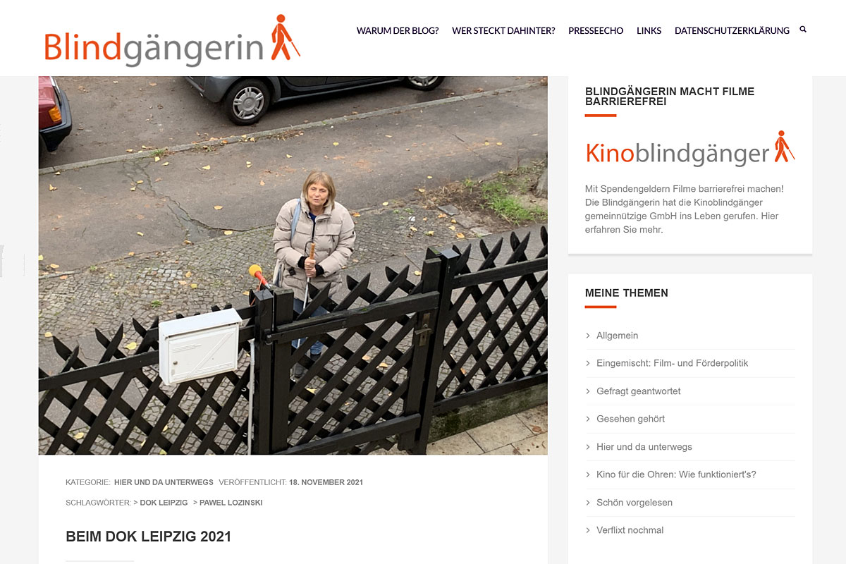 Screenshot des Blogs "Blindgängerin".