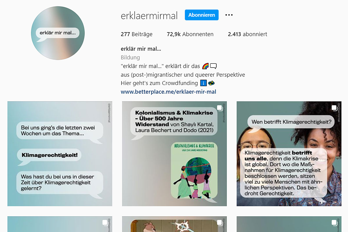 Screenshot des Instagram-Kanals "erklär mir mal!...".