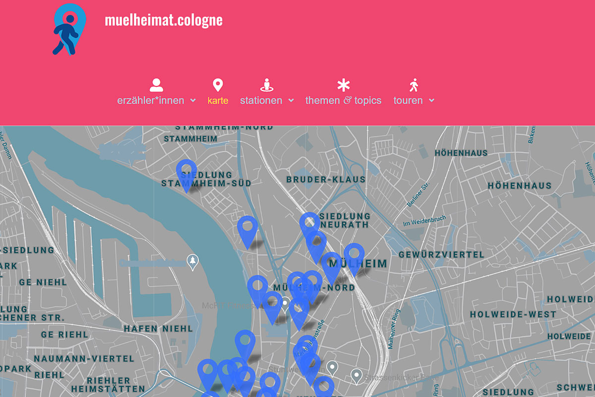 Screenshot der Website der Audiowalks von "muelheimat.cologne".