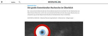 Screenshot der Netzpolitik.org-Website zu den Databroker Files