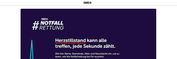 Screenshot der SWR-Website "Herzstillstand kann alle treffen, jede Sekunde zählt"