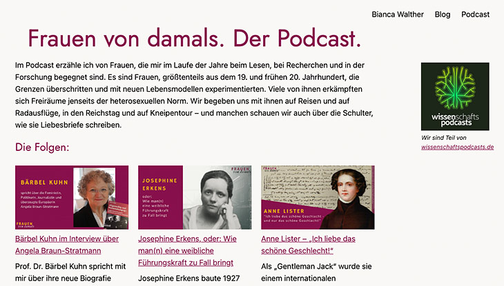 Screenshot der Website mit dem Podcast 