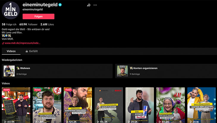 Screenshot des TikTok-Kanals 
