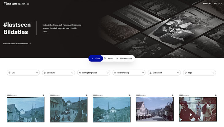 Screenshot der Website #LastSeen. Bilder der NS-Deportationen